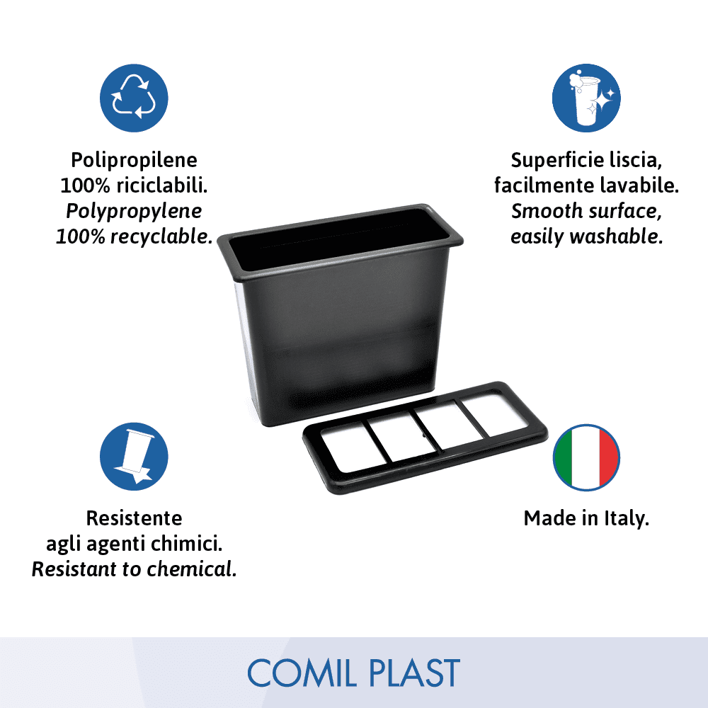 interno in plastica per vaso portafiori cimitero rettangolare Comil Plast colore nero Made in Italy