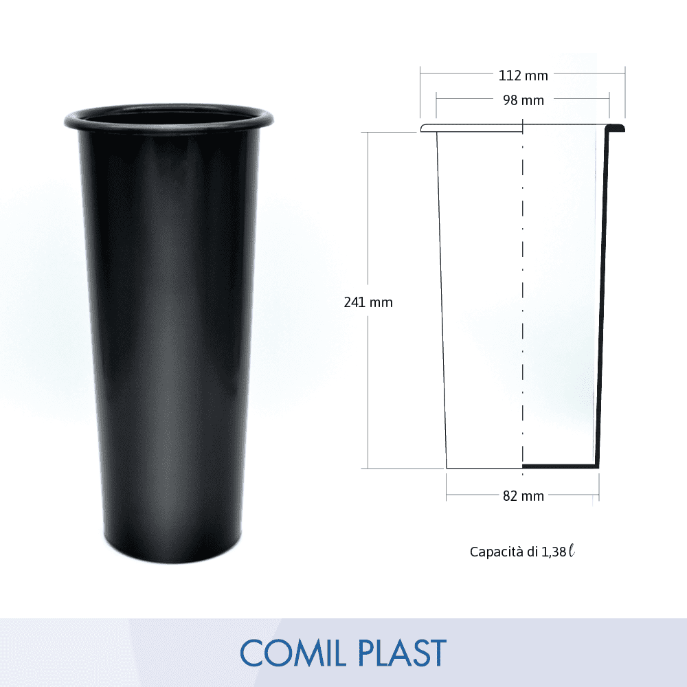 ricambio in plastica Comil Plast per vaso cimiteriale loculi colore nero Made in Italy e disegno dimensioni