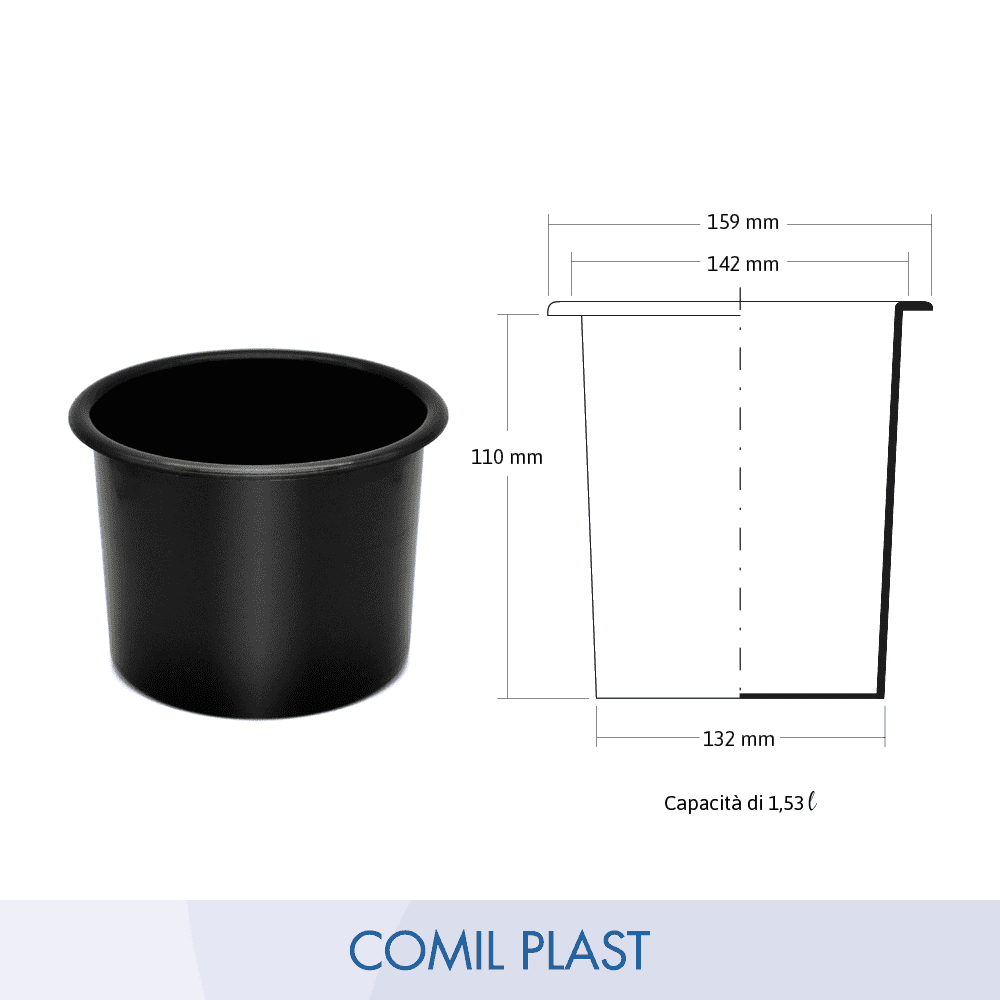 interno in plastica per vaso portafiori arte funeraria Comil Plast nero Made in Italy con disegno dimensioni