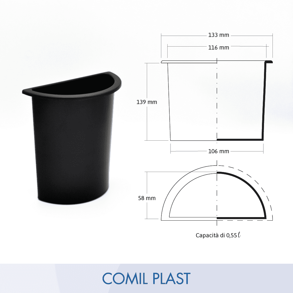 ricambio in plastica Comil Plast per vaso portafiori cimitero mezzaluna nero con disegno dimensioni