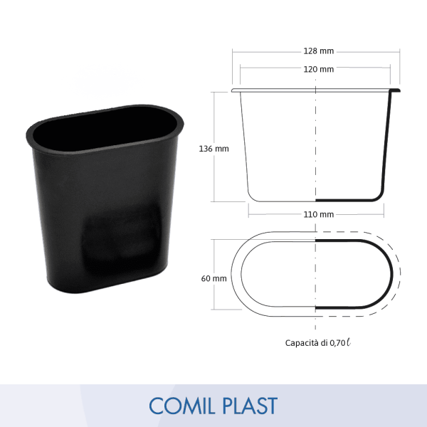 ricambio in plastica Comil Plast per vaso portafiori cimitero ovale nero con disegno dimensioni