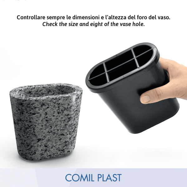 ricambio in plastica Comil Plast per vaso portafiori cimitero ovale nero in vaso granito