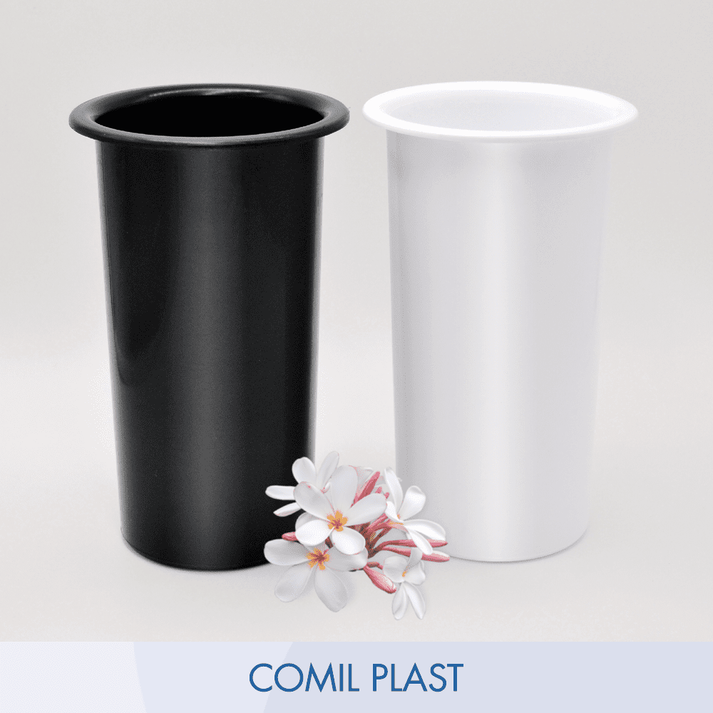 ricambio in plastica Comil Plast per vasi cimiteriali loculi colore nero Made in Italy portafiori per vaso in granito