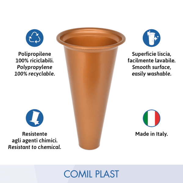 ricambio in plastica Comil Plast per portafiori in rame cimitero loculi colore rame Made in Italy per vasi bronzo lapidi