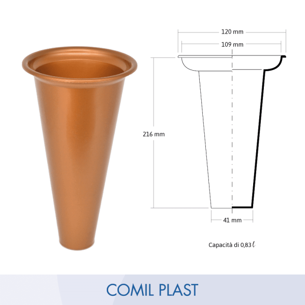 ricambio in plastica Comil Plast per portafiori in rame cimitero loculi colore rame Made in Italy disegno dimensione