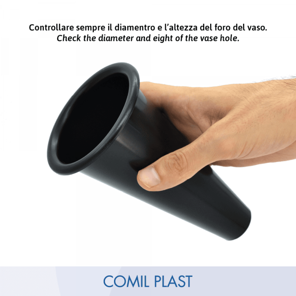 ricambio in plastica Comil Plast per vaso cimitero conico colore nero Made in Italy per vasi bronzo vaso acciaio e fusioni artistiche