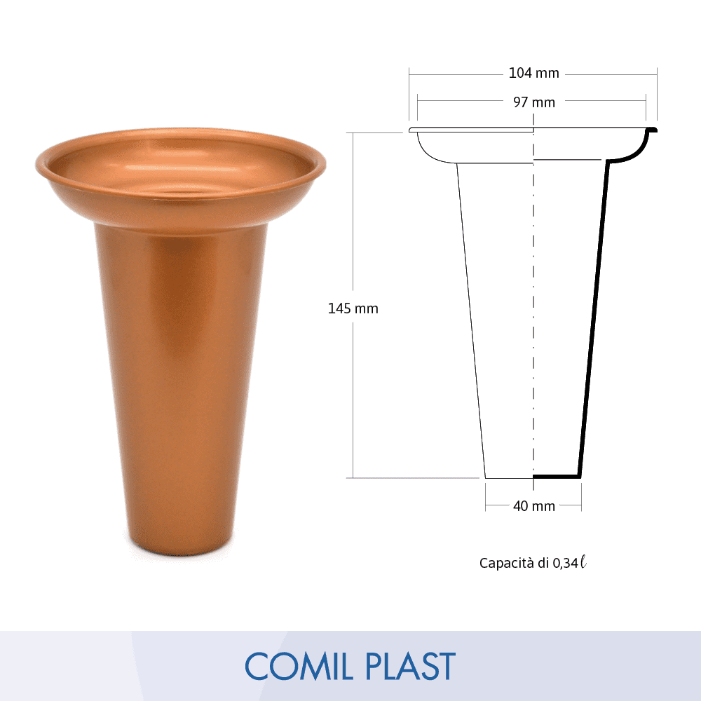 ricambio in plastica Comil Plast per vasi cimitero in rame colore rame Made in Italy per vasi bronzo anello e fusioni artistiche frascone