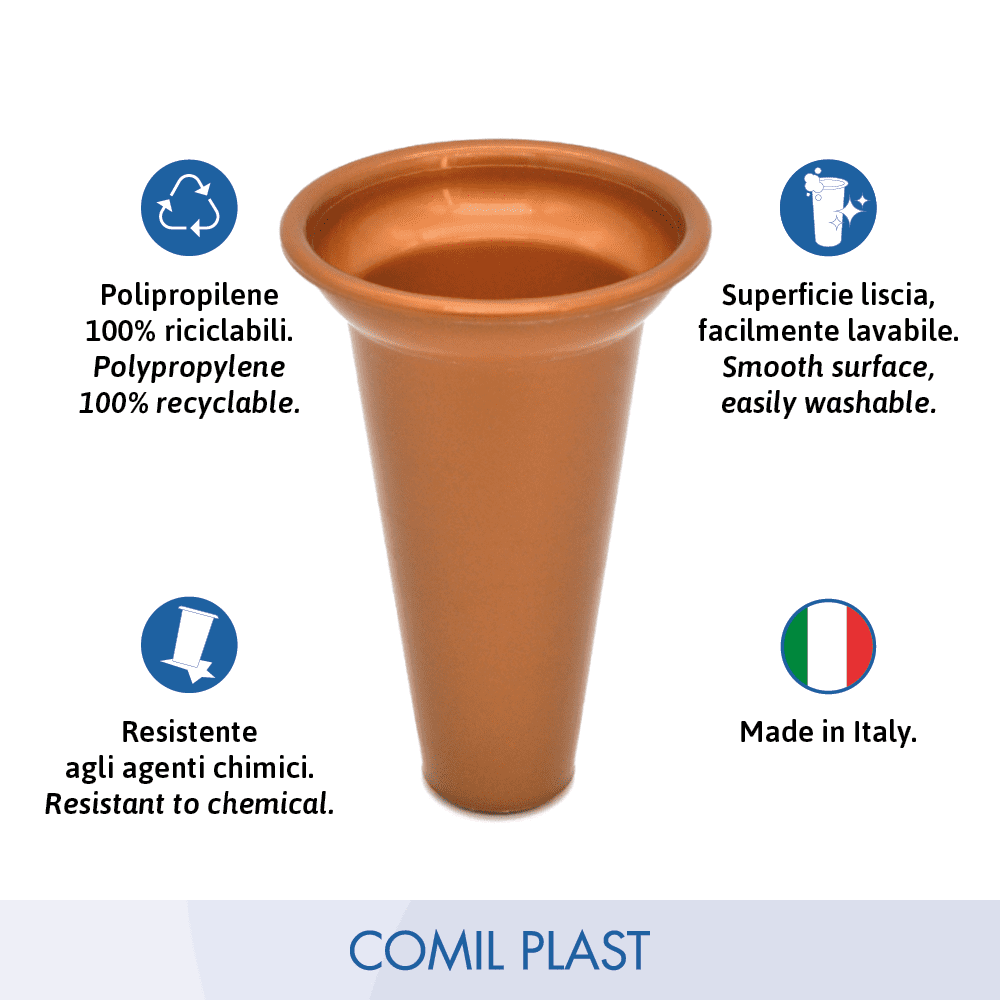 ricambio in plastica Comil Plast per portafiori in rame cimitero loculi colore rame Made in Italy per vasi bronzo anello