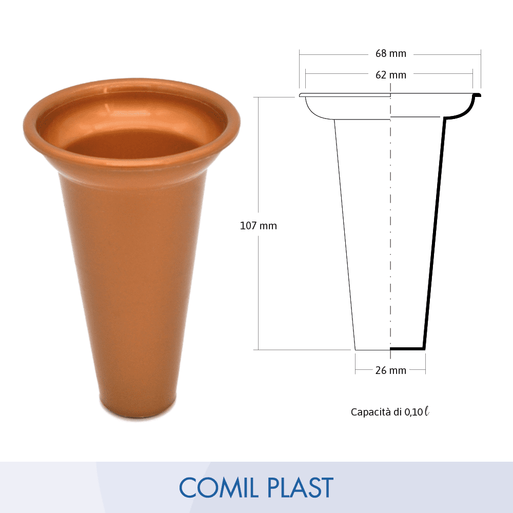 ricambio in plastica Comil Plast per portafiori in rame cimitero loculi colore rame Made in Italy disegno dimensioni