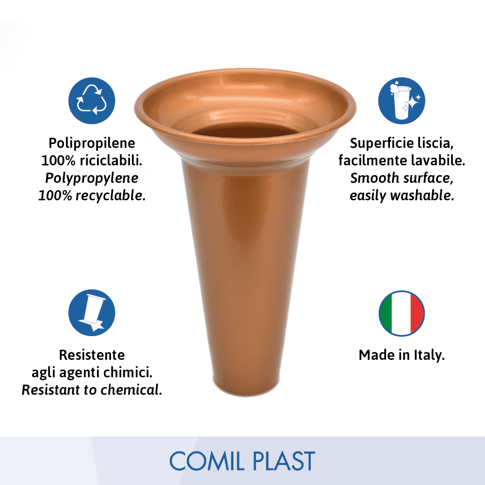 ricambio in plastica Comil Plast per vasi cimitero in rame colore rame Made in Italy per vasi bronzo anello e fusioni artistiche frascone grande