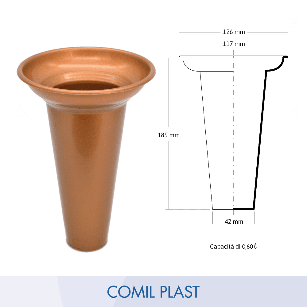 ricambio in plastica Comil Plast per vasi cimitero in rame colore rame Made in Italy per vasi bronzo anello e fusioni artistiche frascone grande disegno con dimensioni