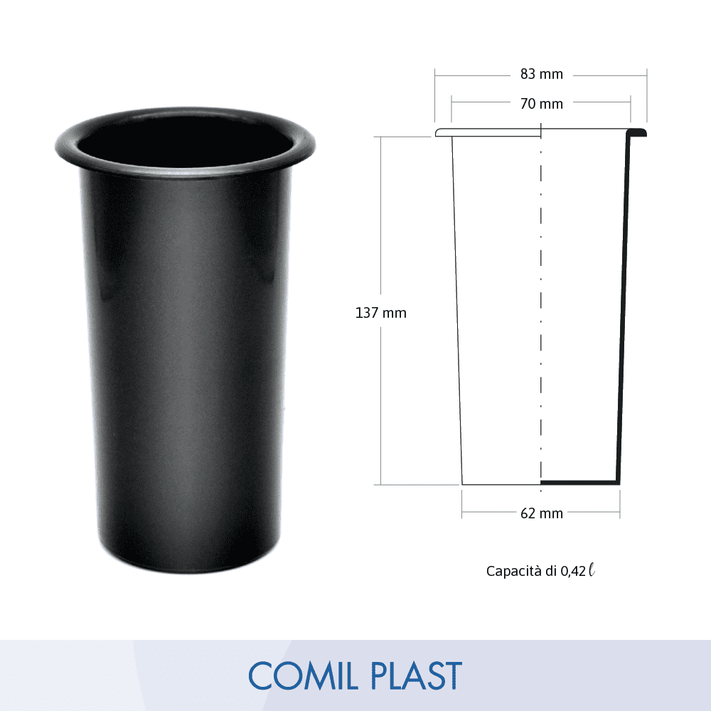 ricambio in plastica Comil Plast per vasi cimiteriali loculi colore nero Made in Italy disegno dimensioni
