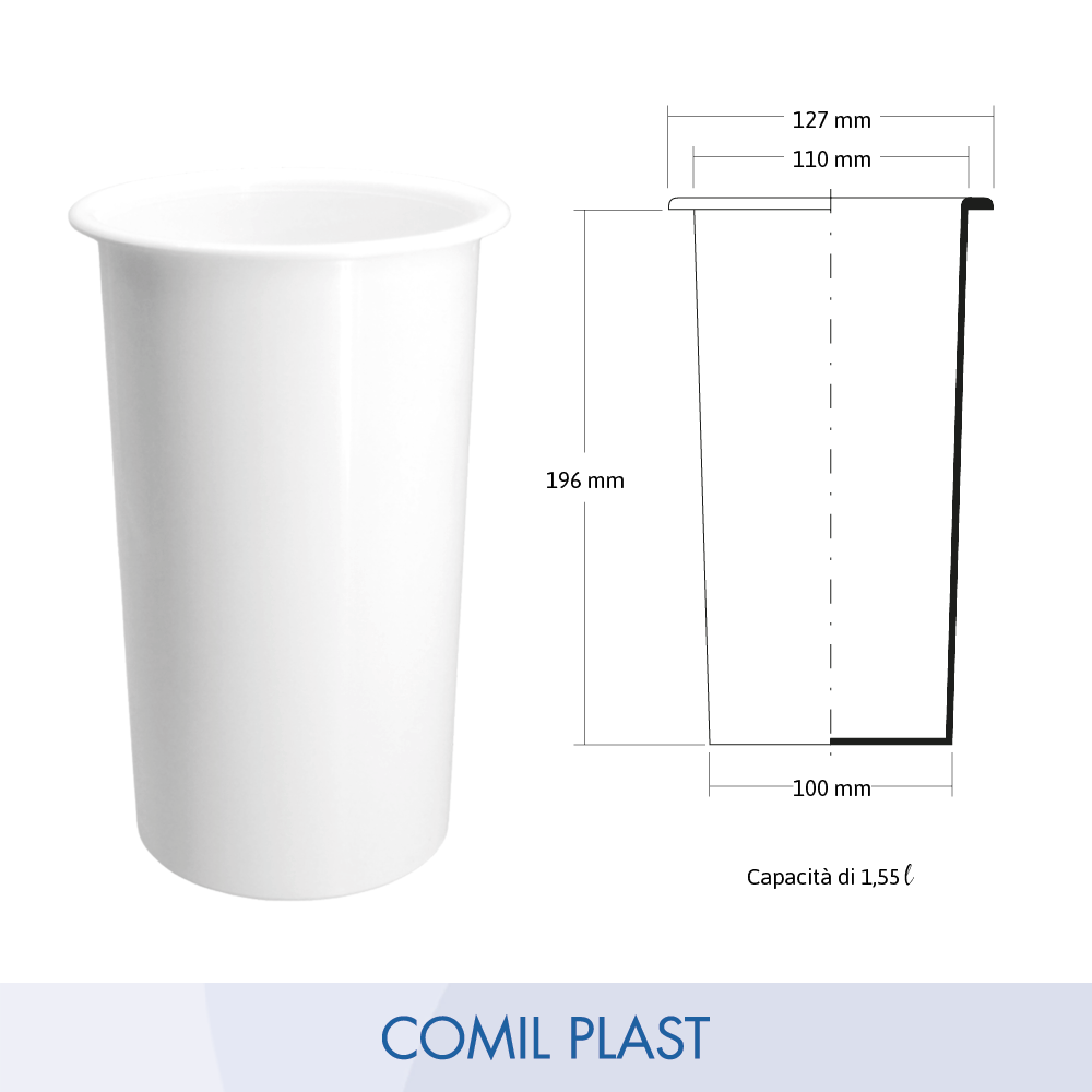 ricambio in plastica Comil Plast per vasi cimiteriali grandi marmo loculi colore bianco Made in Italy disegno dimensioni