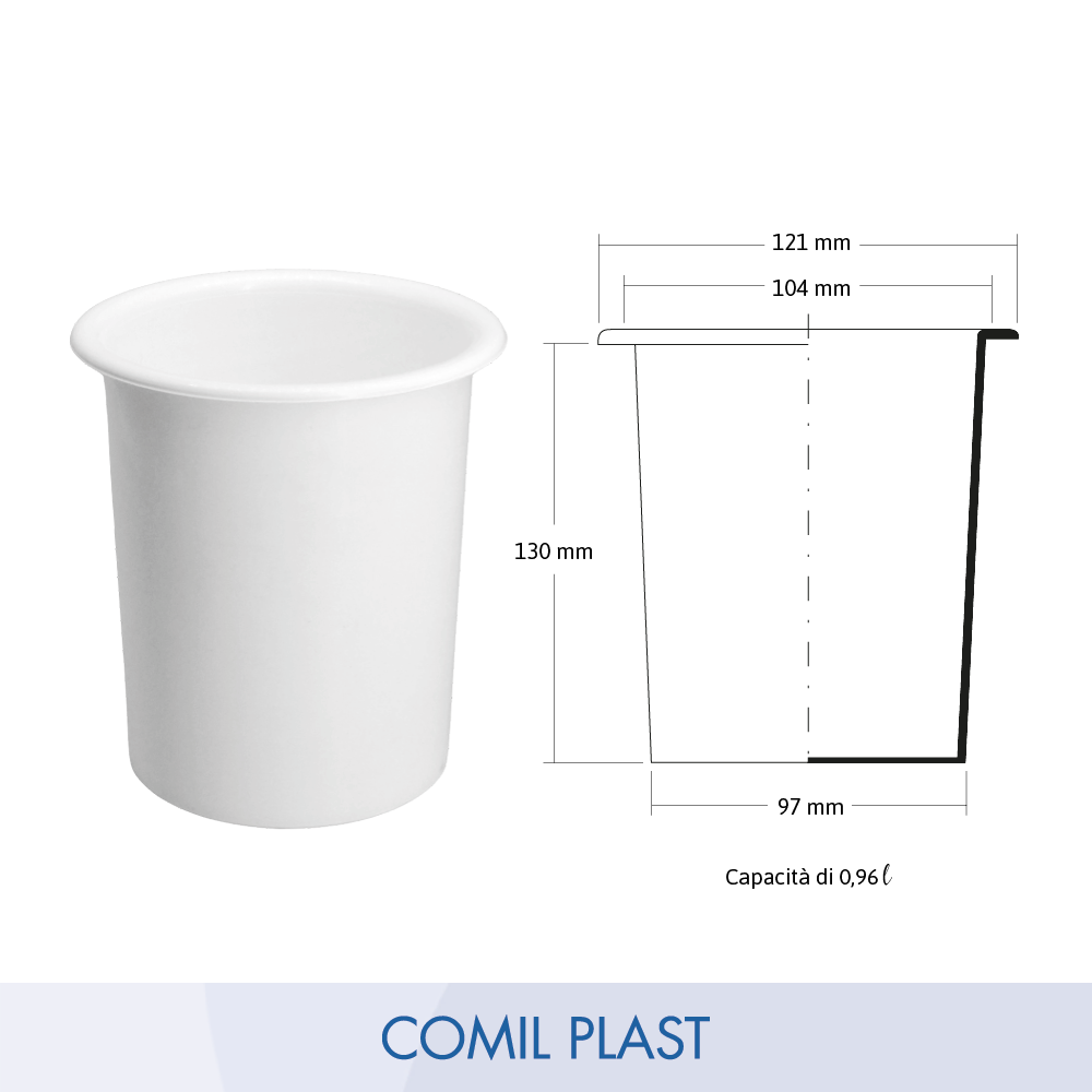 ricambio in plastica Comil Plast per vasi cimiteriali grandi marmo loculi colore bianco Made in Italy disegno dimensioni