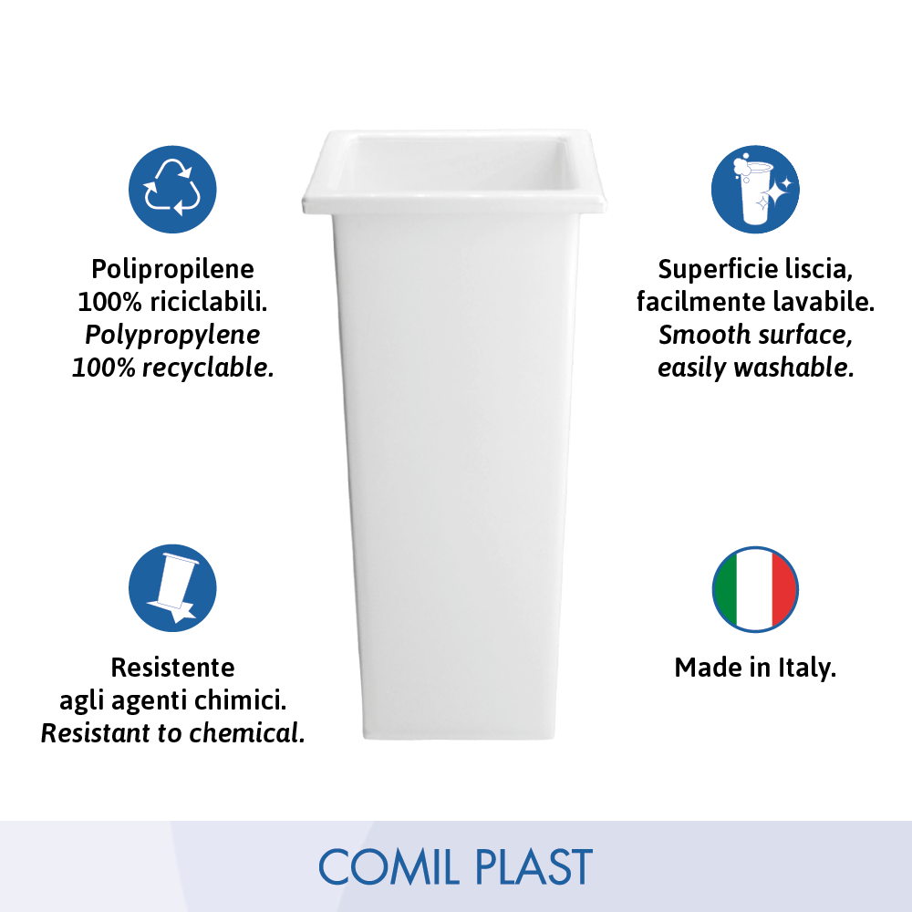 interno in plastica per vaso portafiori cimitero quadrato Comil Plast Made in Italy colore bianco