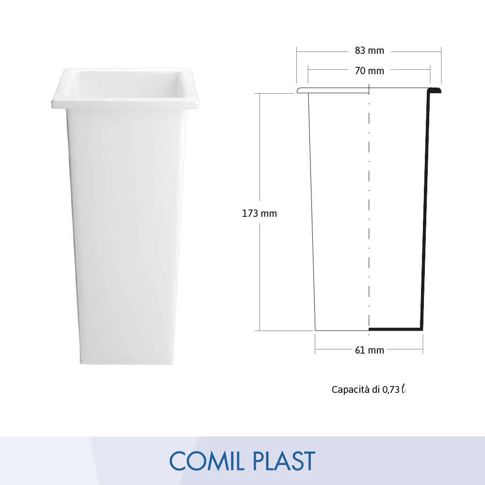 interno in plastica per vaso portafiori cimitero quadrato Comil Plast Made in Italy colore bianco