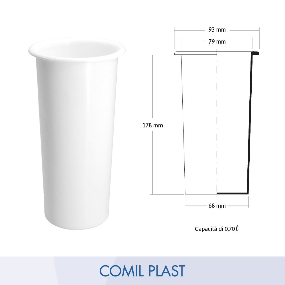 ricambio in plastica Comil Plast per vasi cimiteriali marmo loculi colore bianco Made in Italy disegno dimensioni