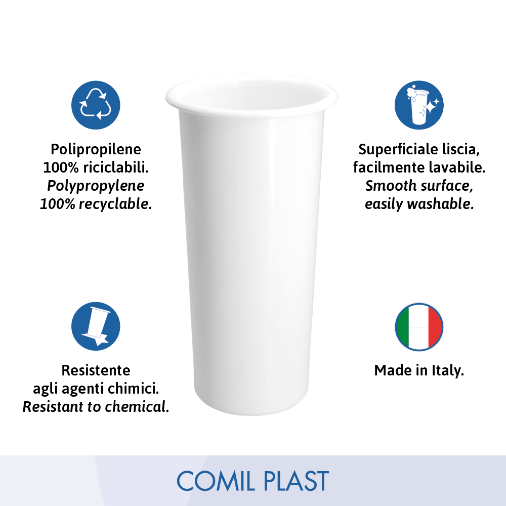 ricambio in plastica Comil Plast per vasi cimiteriali loculi in marmo colore bianco Made in Italy bordo arrotondato