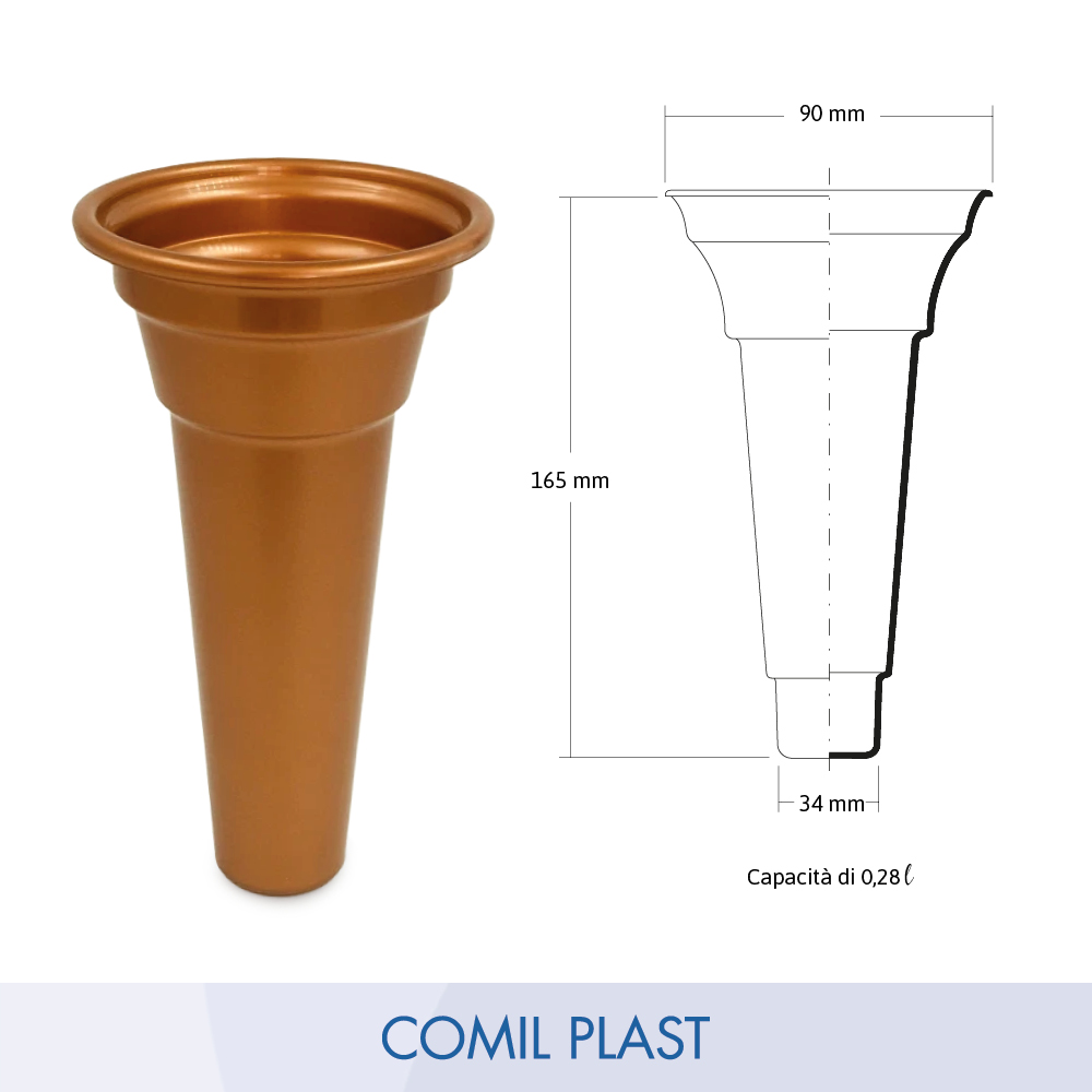 ricambio in plastica Comil Plast per portafiori in rame cimitero loculi colore rame Made in Italy per vasi bronzo e acciaio fusioni artistiche
