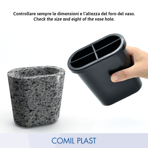 ricambio in plastica Comil Plast per vaso portafiori cimitero ovale nero Made in Italy per vasi acciaio_1