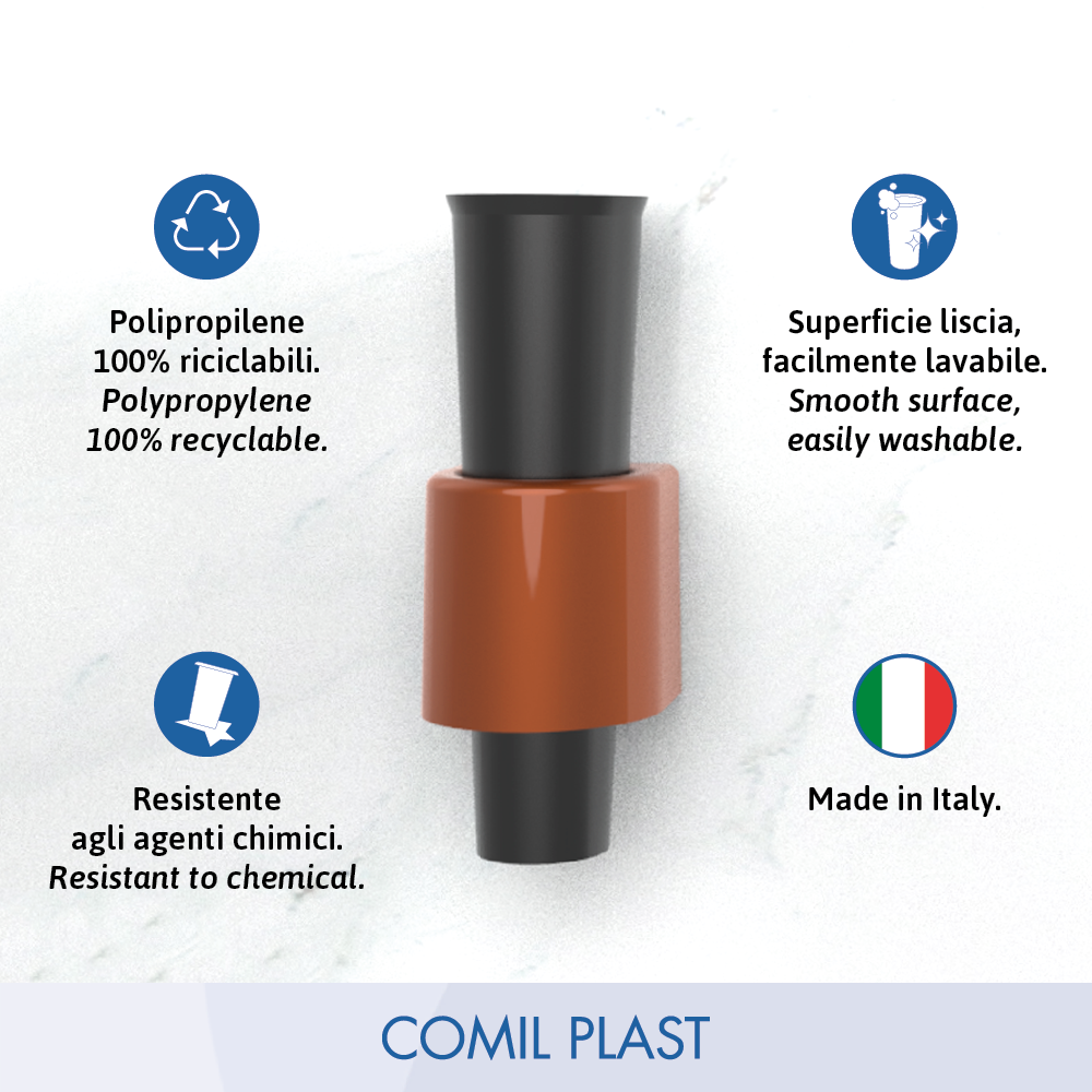 Vasetto con Supporto Adesivo per Loculo Cimiteriale Portafiori Piccolo in Plastica Ø 3 cm h 10 cm art. SP310 Comil Plast Made in Italy colore nero rame