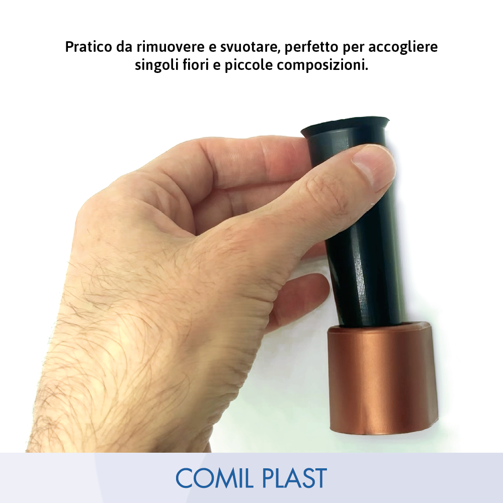 Mini vaso Supporto Adesivo Pz 12 Decorazioni Fioristi er Loculo Cimiteriale Portafiori Piccolo in Plastica Ø 3 cm h 10 cm art. SP310 Comil Plast Made in Italy colore nero rame