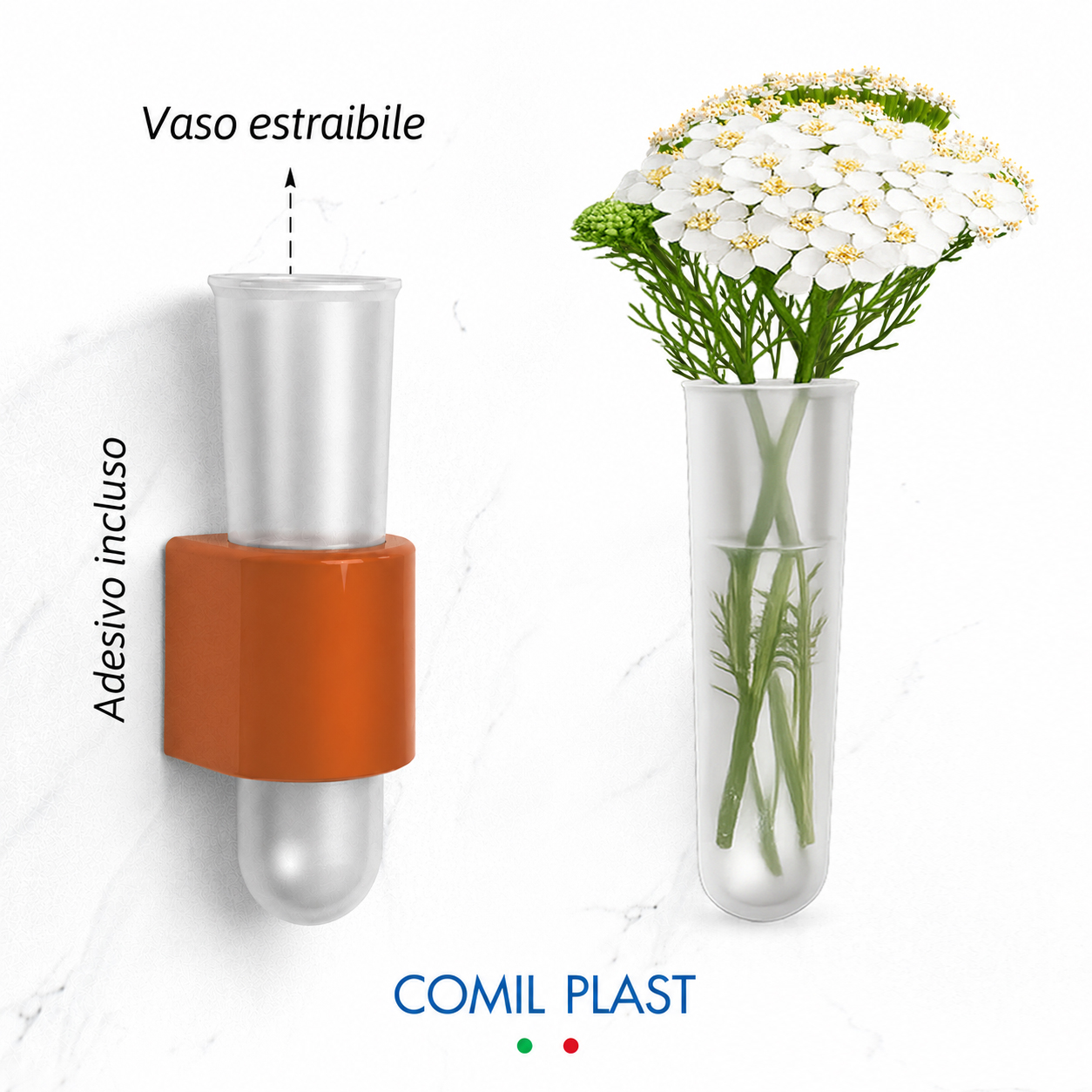 Mini vaso Supporto Adesivo Pz 12 Decorazioni Fioristi er Loculo Cimiteriale Portafiori Piccolo in Plastica Ø 2.5 cm h 9 cm art. SP259 Comil Plast Made in Italy colore neutro rame
